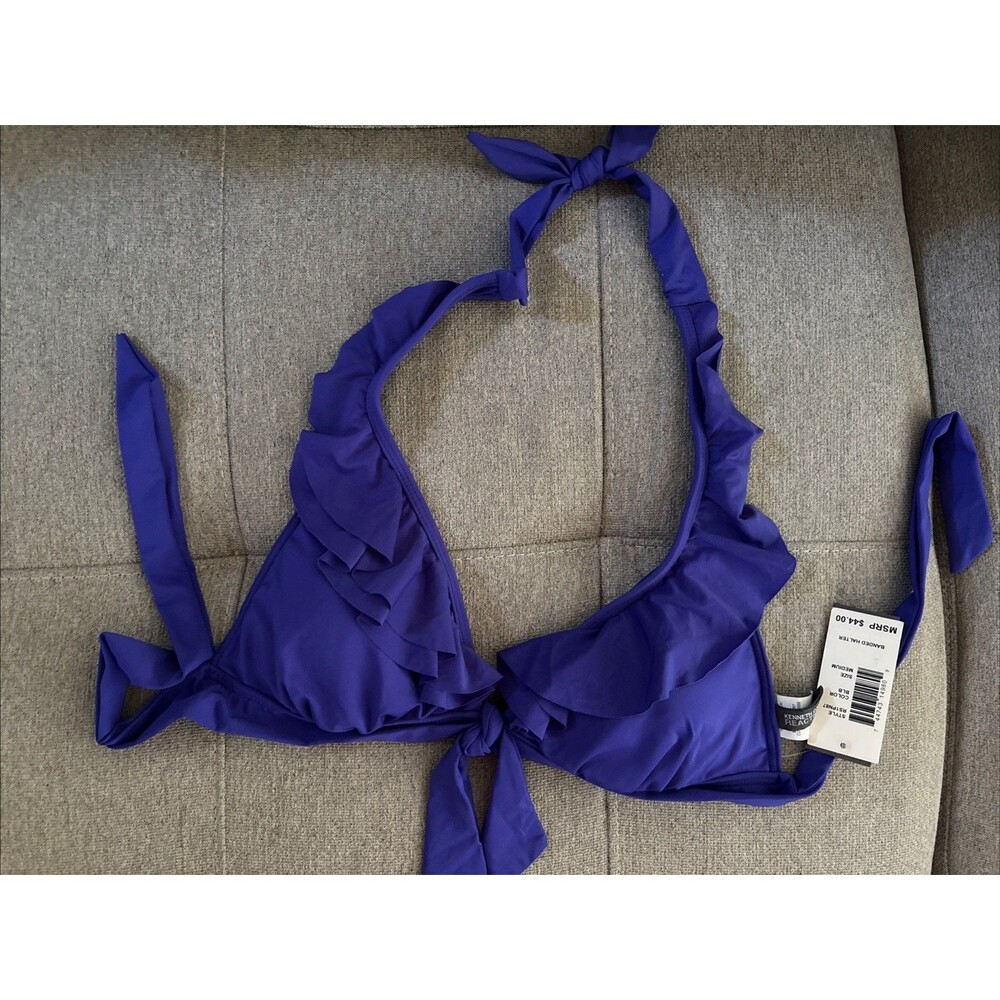 Kenneth Cole Purple Ruffle-Licious Banded Halter Bikini Size Medium Color Cobalt